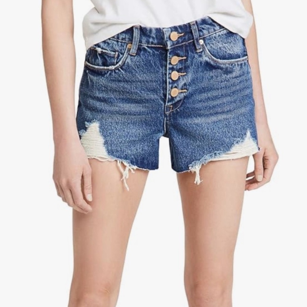 Blank NYC The Barrow Distressed Exposed Button Fly Denim Shorts 27